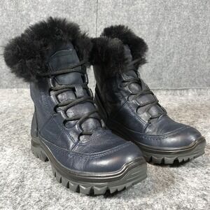 Mida Boots Womens Size‎ 7.5 Blue Leather Faux Fur Lined Winter Snow Traction